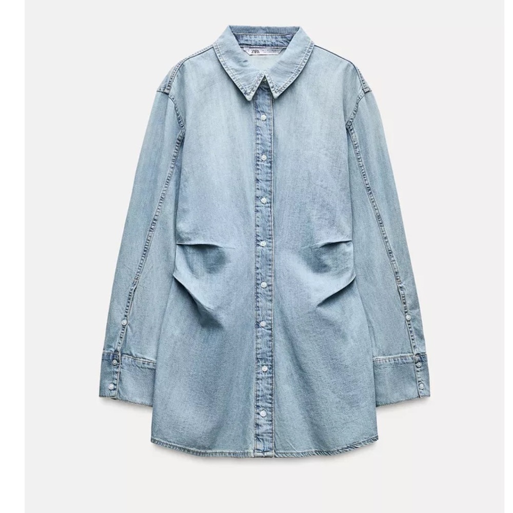 Zara Light Blue Denim Long Sleeve Dress Shirt